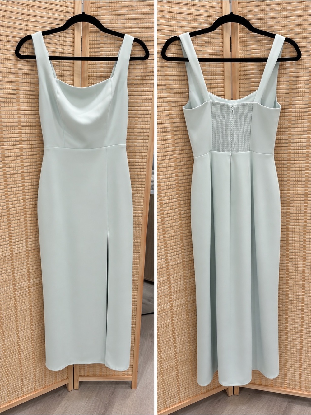 Babaton Mint Green Satin Cowl-Neck Midi Dress